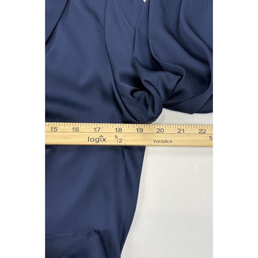 NWT White House Black Market Blue Satin Wrap Blouse Tie Waist Puff Sleeve Sz 14 - Picture 9 of 16